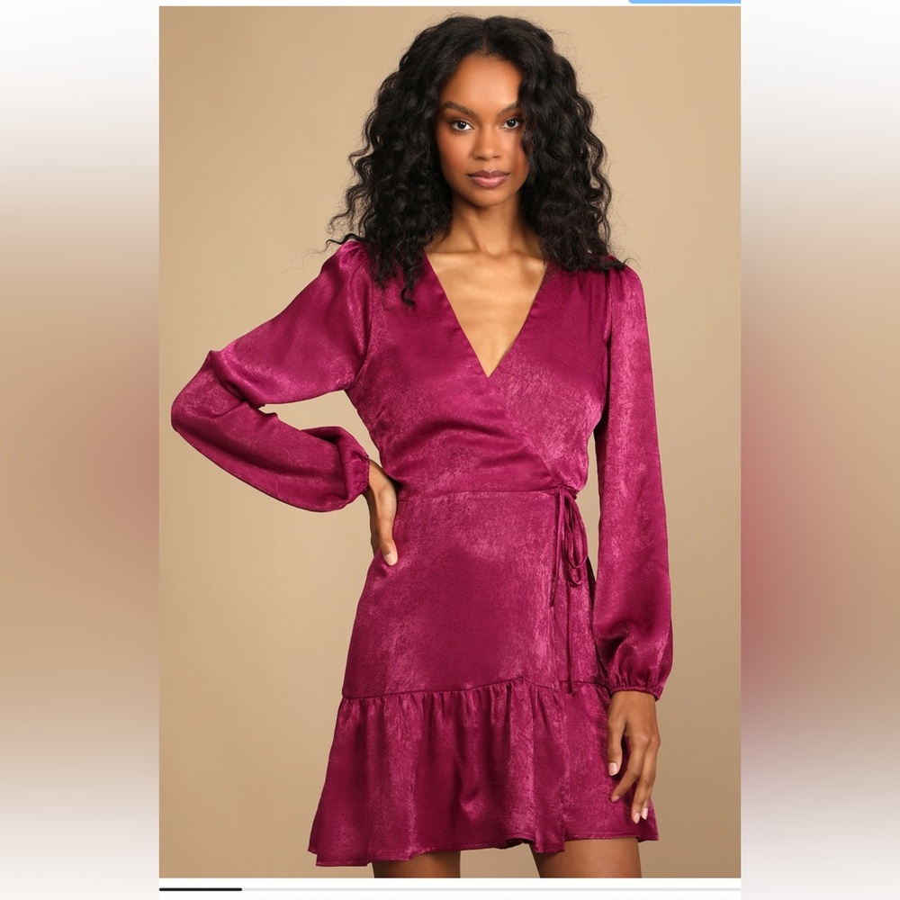 Lulu's Fuchsia Long Sleeve Wrap Dress